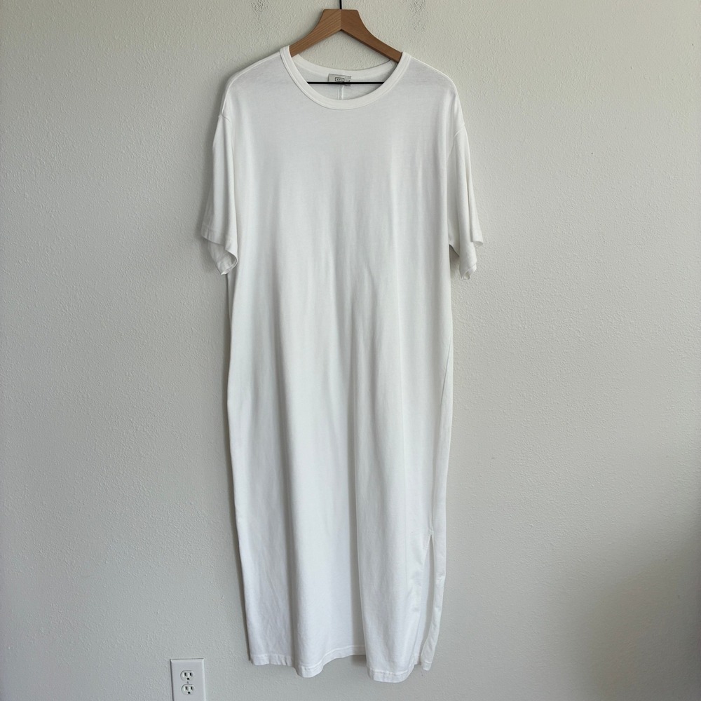 AYR The Practice Maxi T-Shirt Dress Women XL White Cotton Short Sleeve Side Slit